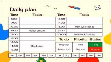 Plantilla de presentación Agenda anual con doodles