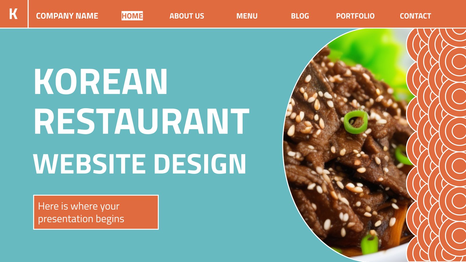 Plantilla de presentación Diseño web para un restaurante coreano