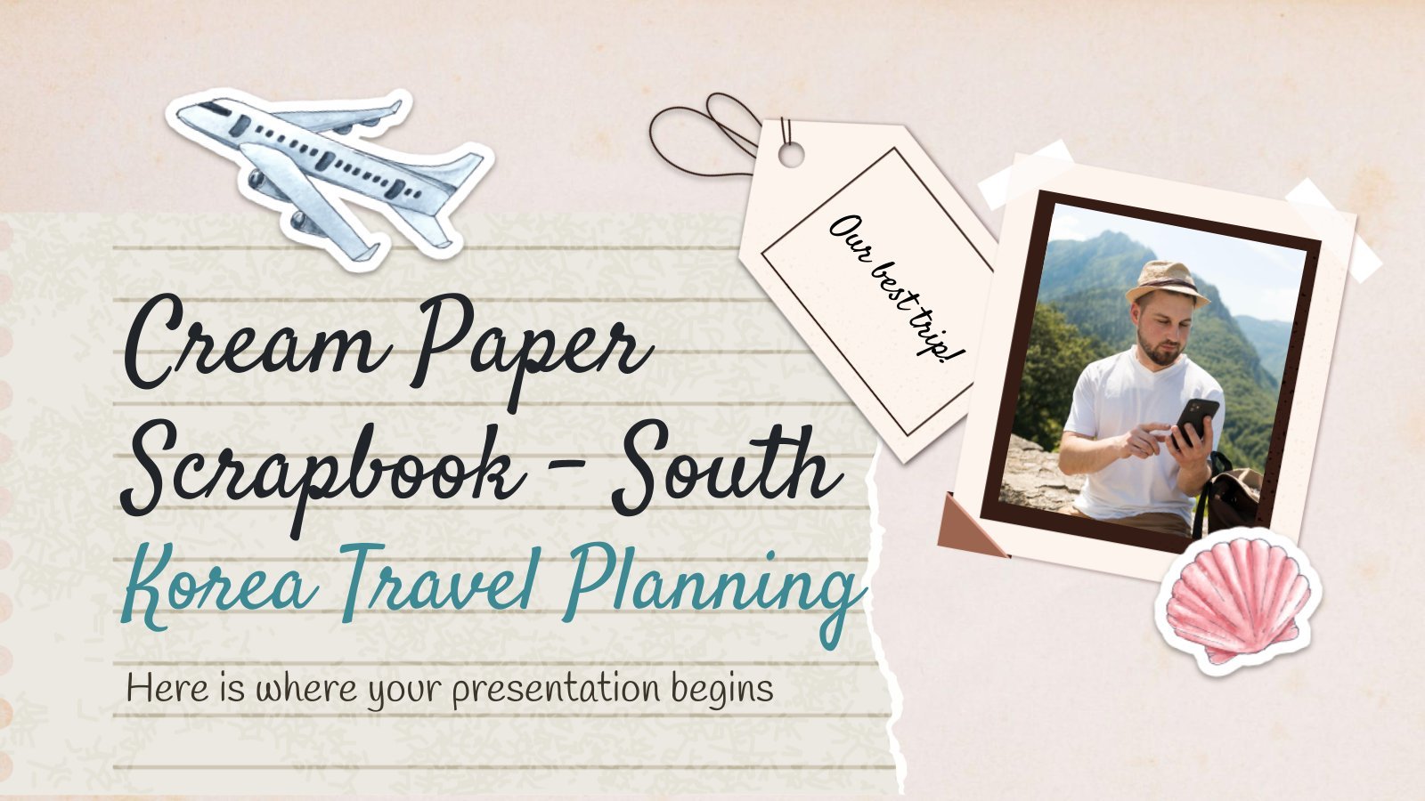 Cream Paper Scrapbook - South Korea Travel Planning presentation template 