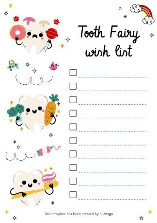 Tooth Fairy Wish List for Kids presentation template 