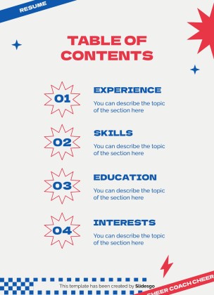 Plantilla de presentación Currículo profesional de entrenadora de animadoras