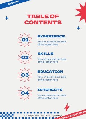 Plantilla de presentación Currículo profesional de entrenadora de animadoras