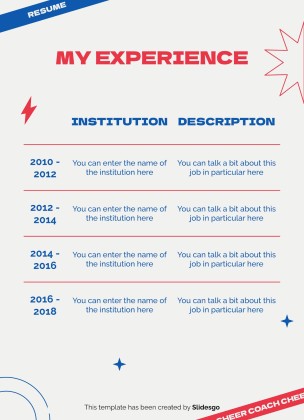 Plantilla de presentación Currículo profesional de entrenadora de animadoras