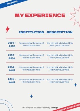 Plantilla de presentación Currículo profesional de entrenadora de animadoras