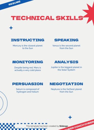 Plantilla de presentación Currículo profesional de entrenadora de animadoras