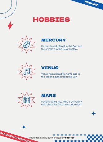 Plantilla de presentación Currículo profesional de entrenadora de animadoras