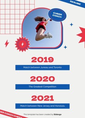 Plantilla de presentación Currículo profesional de entrenadora de animadoras