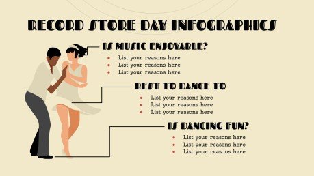 Modelo de apresentação Infográficos para o Dia da Loja de Discos