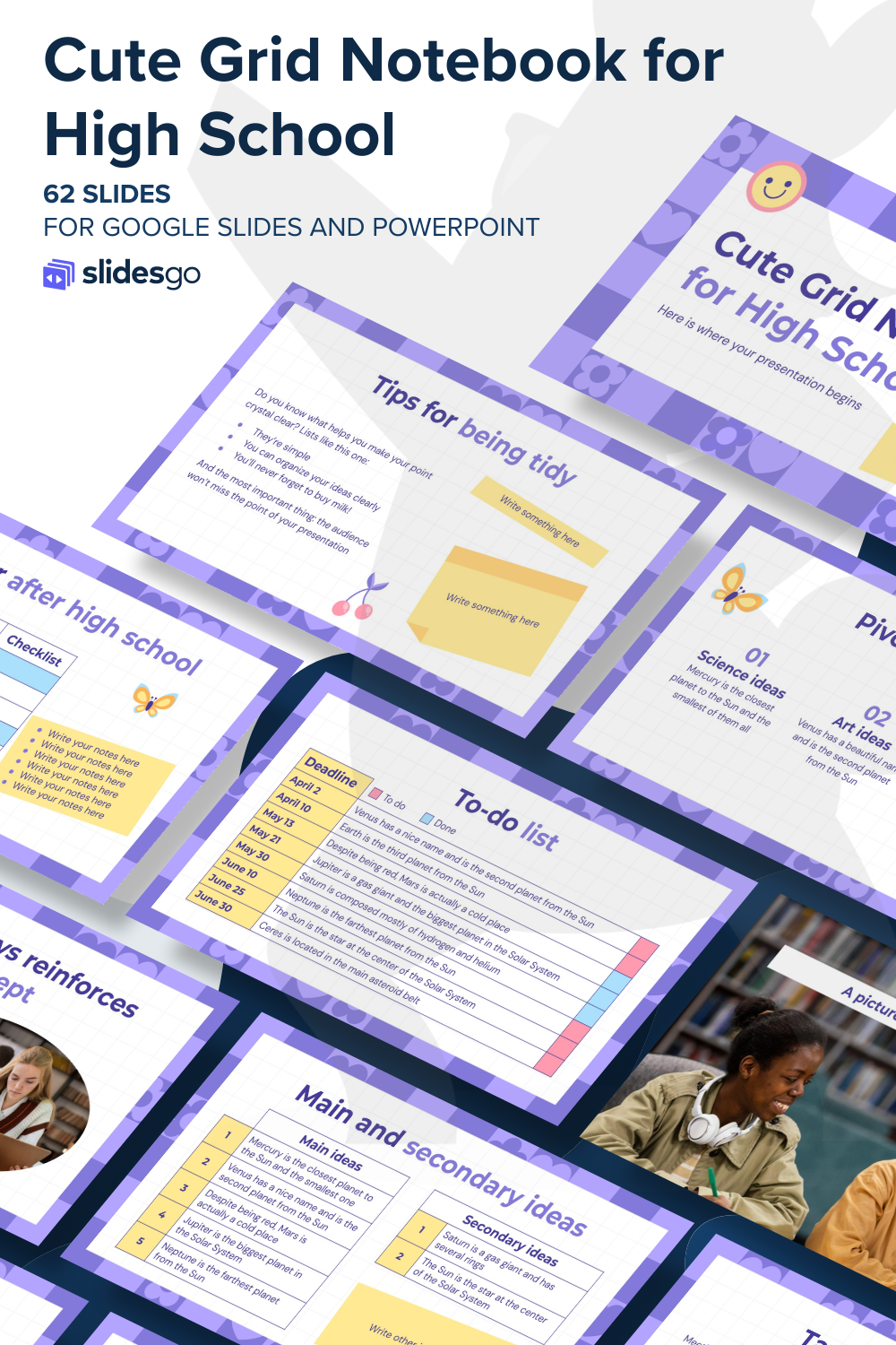 Slides Go Notebook Cute Grid Notebook for High School | Google Slides & PPT