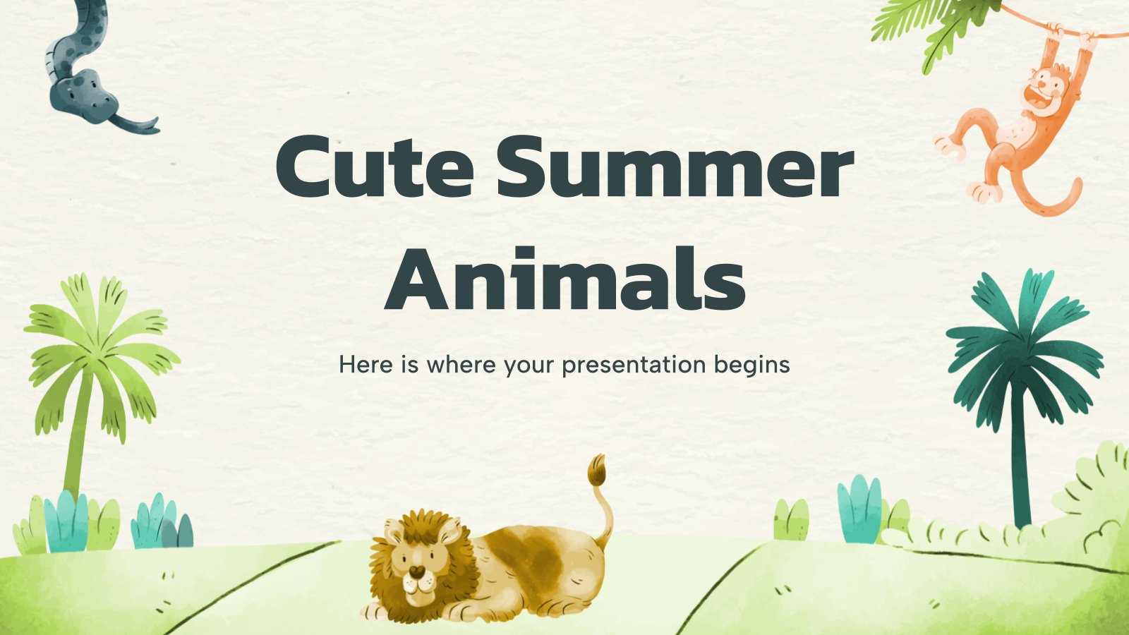 Cute Summer Animals presentation template 