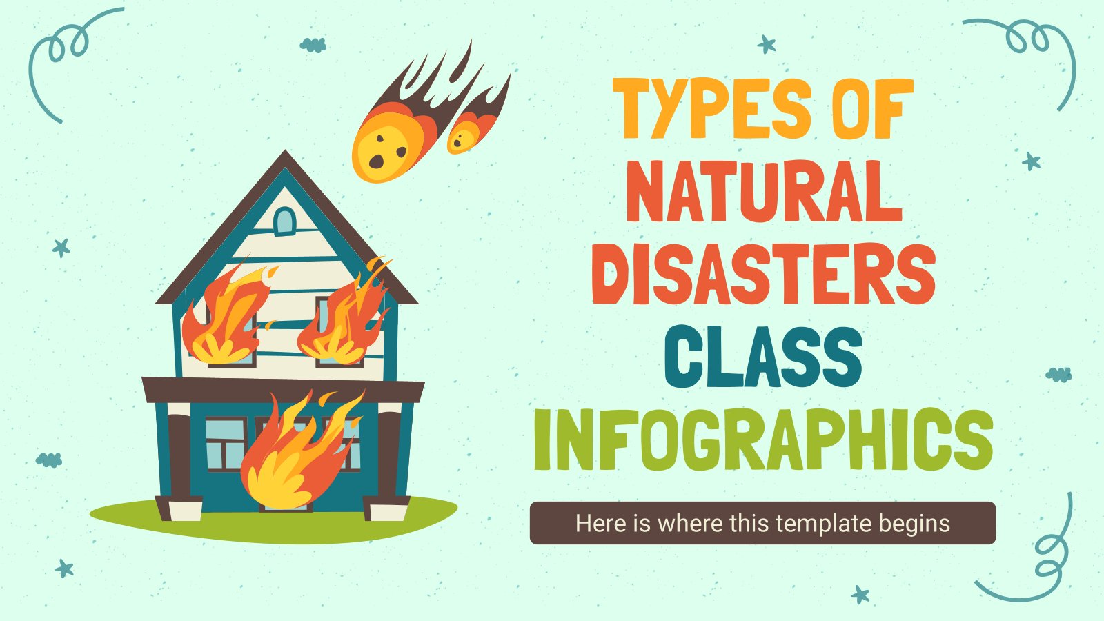 Plantilla de presentación Infografías para clase sobre tipos de desastres naturales