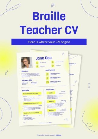 Braille Teacher CV presentation template 