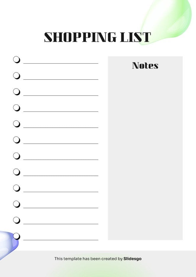 Printable Basic Shopping List Theme Google Slides PPT