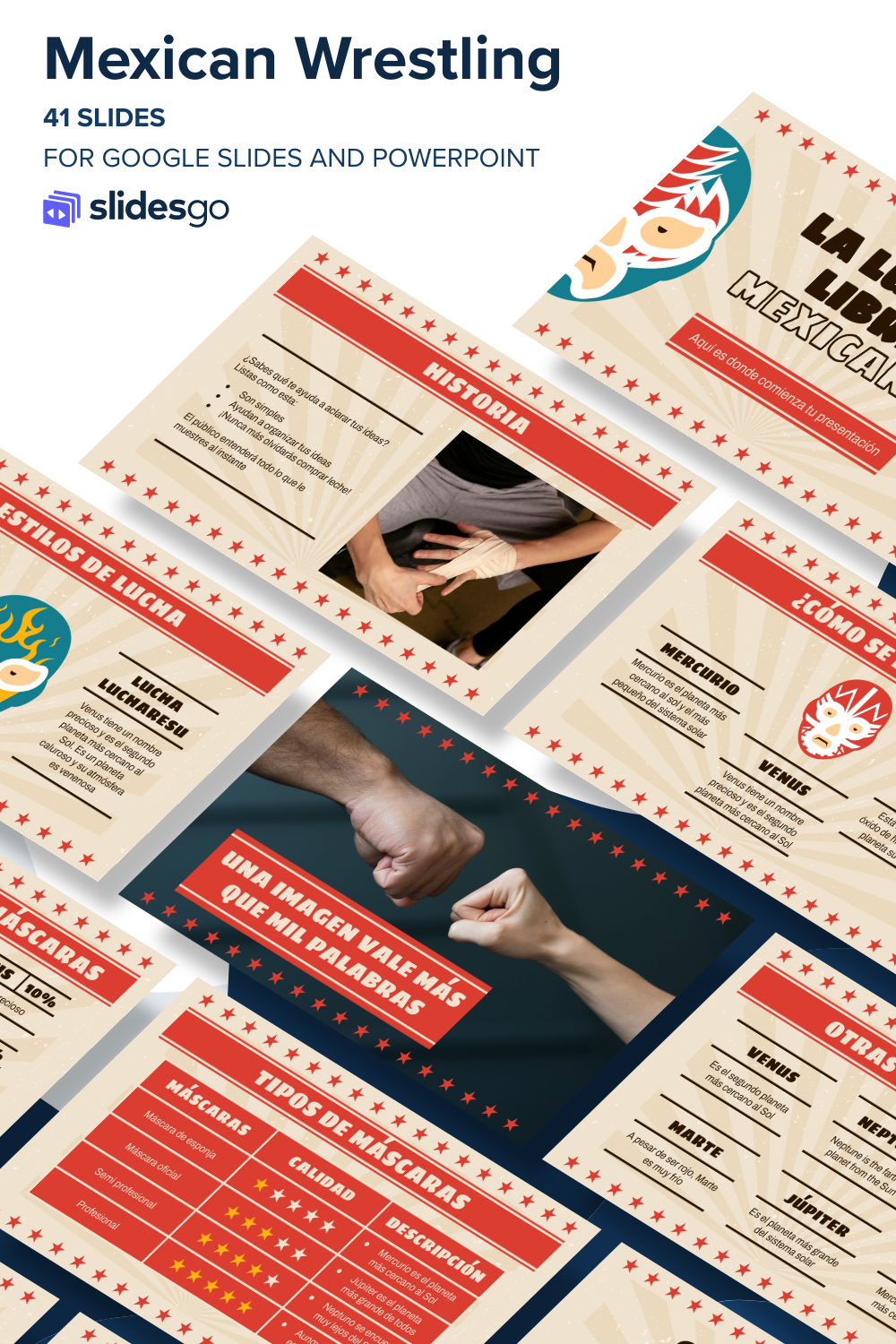 Powerpoint History Image Colorful Mexican Wrestling Minitheme | Google Slides & PowerPoint