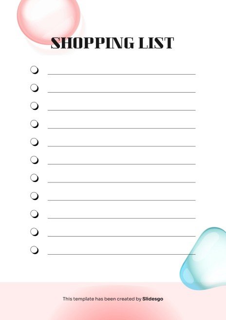 인쇄할 수 있는 기본 쇼핑 목록 테마 프레젠테이션 템플릿