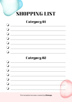 인쇄할 수 있는 기본 쇼핑 목록 테마 프레젠테이션 템플릿