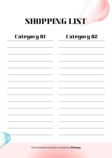 인쇄할 수 있는 기본 쇼핑 목록 테마 프레젠테이션 템플릿
