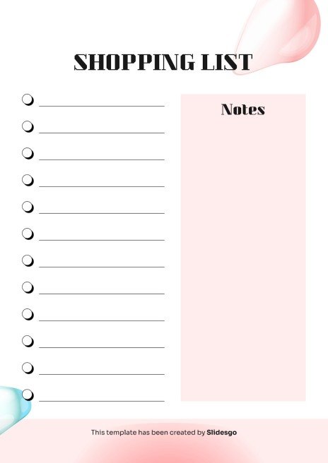 인쇄할 수 있는 기본 쇼핑 목록 테마 프레젠테이션 템플릿