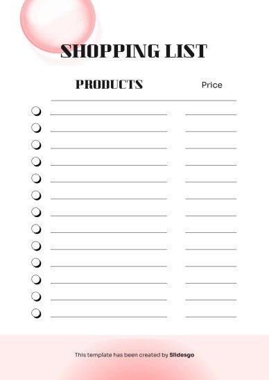인쇄할 수 있는 기본 쇼핑 목록 테마 프레젠테이션 템플릿