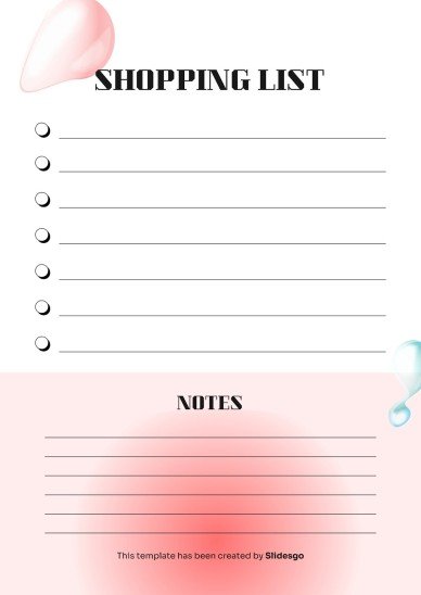 인쇄할 수 있는 기본 쇼핑 목록 테마 프레젠테이션 템플릿