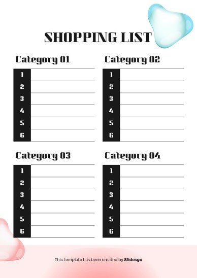 인쇄할 수 있는 기본 쇼핑 목록 테마 프레젠테이션 템플릿