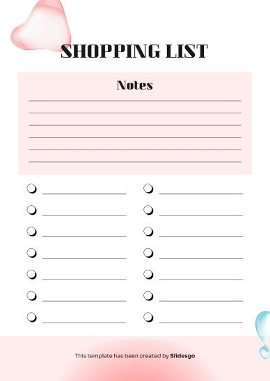 인쇄할 수 있는 기본 쇼핑 목록 테마 프레젠테이션 템플릿