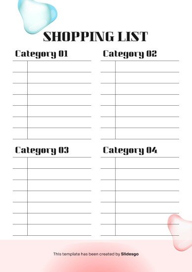 인쇄할 수 있는 기본 쇼핑 목록 테마 프레젠테이션 템플릿