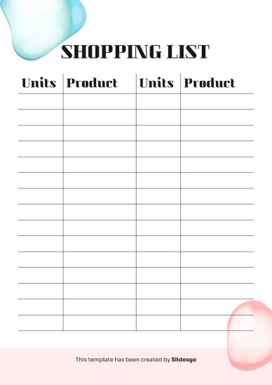 인쇄할 수 있는 기본 쇼핑 목록 테마 프레젠테이션 템플릿