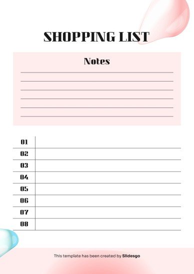 인쇄할 수 있는 기본 쇼핑 목록 테마 프레젠테이션 템플릿