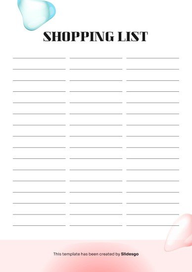인쇄할 수 있는 기본 쇼핑 목록 테마 프레젠테이션 템플릿