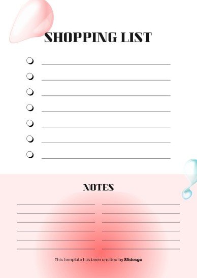 인쇄할 수 있는 기본 쇼핑 목록 테마 프레젠테이션 템플릿