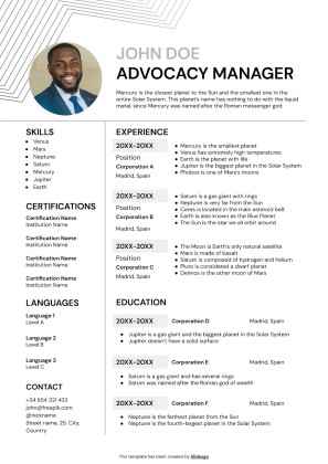 Advocacy Manager CV presentation template 