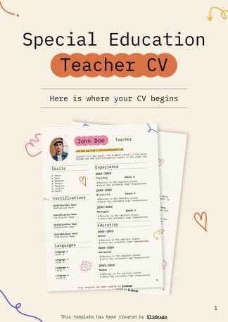Special Education Teacher CV presentation template 