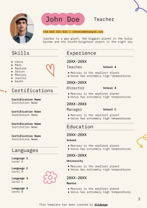 Special Education Teacher CV presentation template 