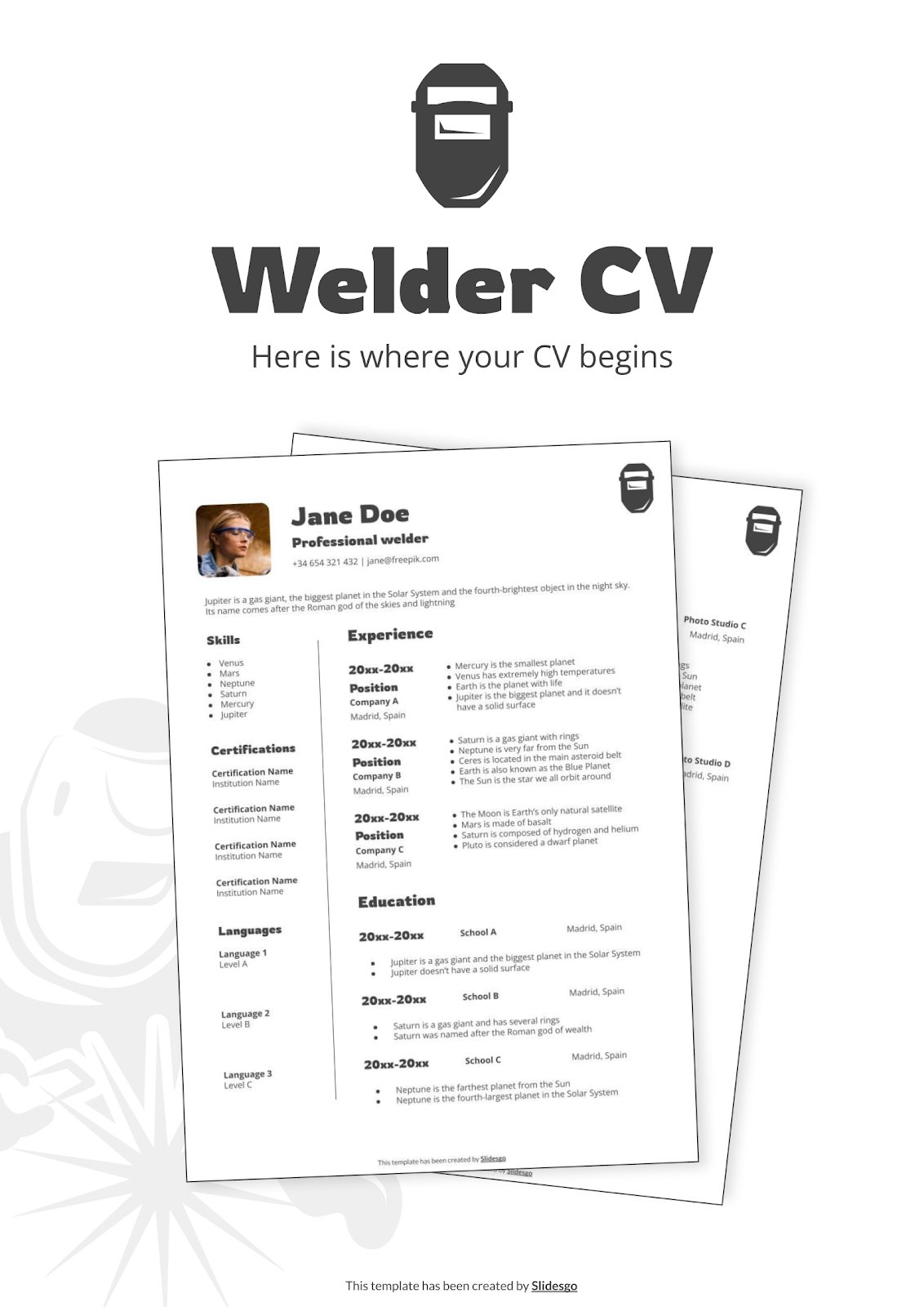 Welder CV presentation template 