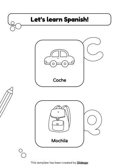 Coloring Pages for Spanish Vocabulary presentation template 