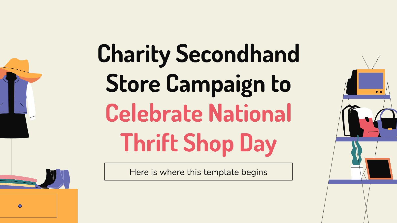 Charity-Secondhand-Laden-Kampagne zum National Thrift Shop Day Infografiken Präsentationsvorlage