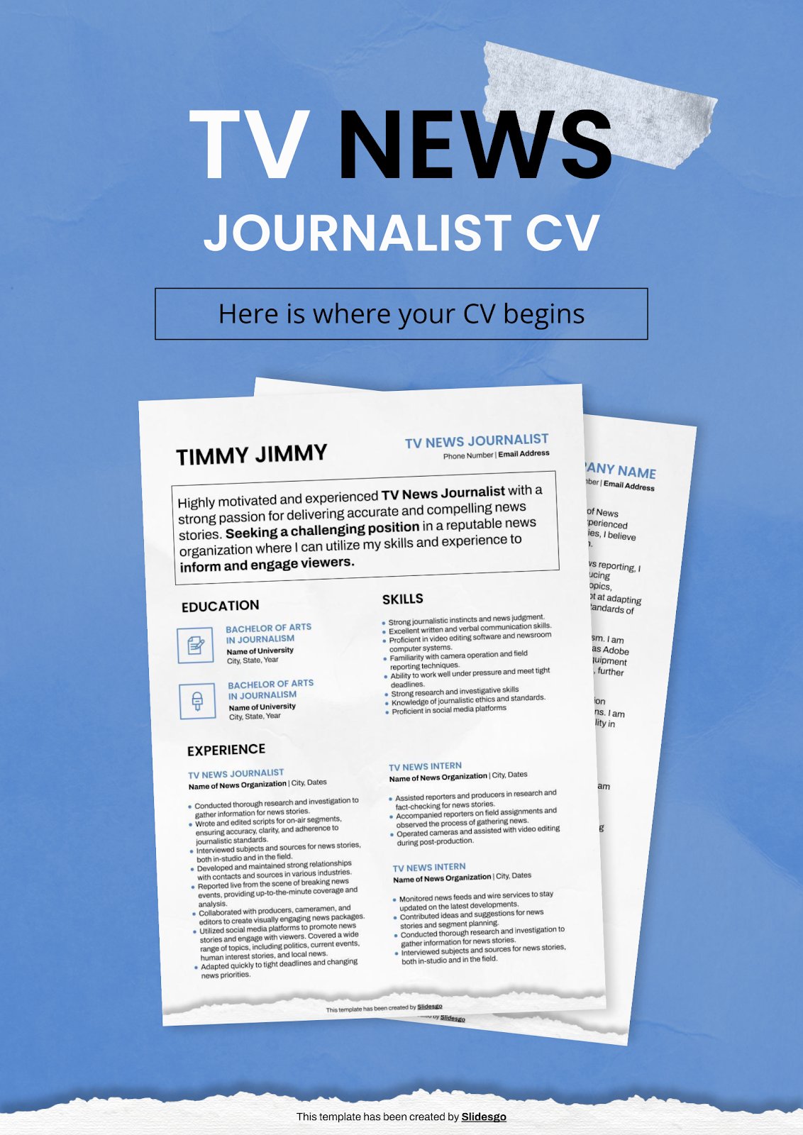 Modelo de apresentação CV de jornalista de TV