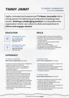 Modelo de apresentação CV de jornalista de TV