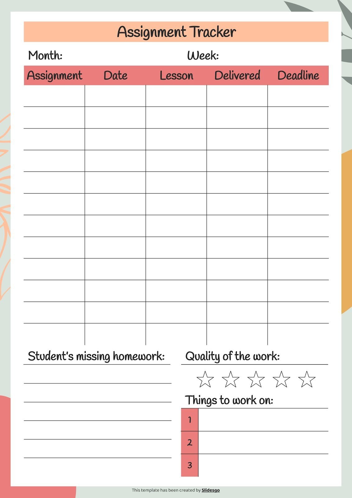 Trity Boho Style Assignment tracker - My Planner