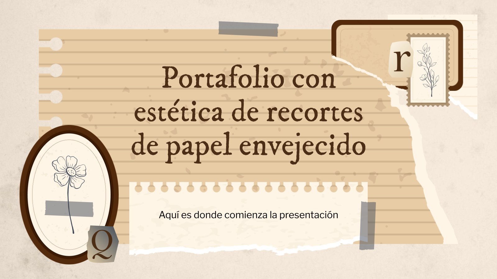 Plantilla de presentación Portafolio con estética de recortes de papel envejecido