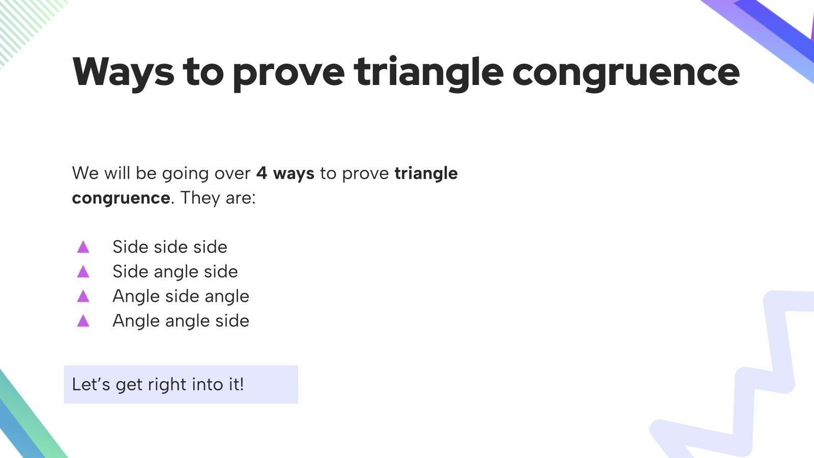 4 Ways of Proving Triangle Congruence Google Slides & PPT
