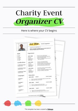 Charity Event Organizer CV presentation template 