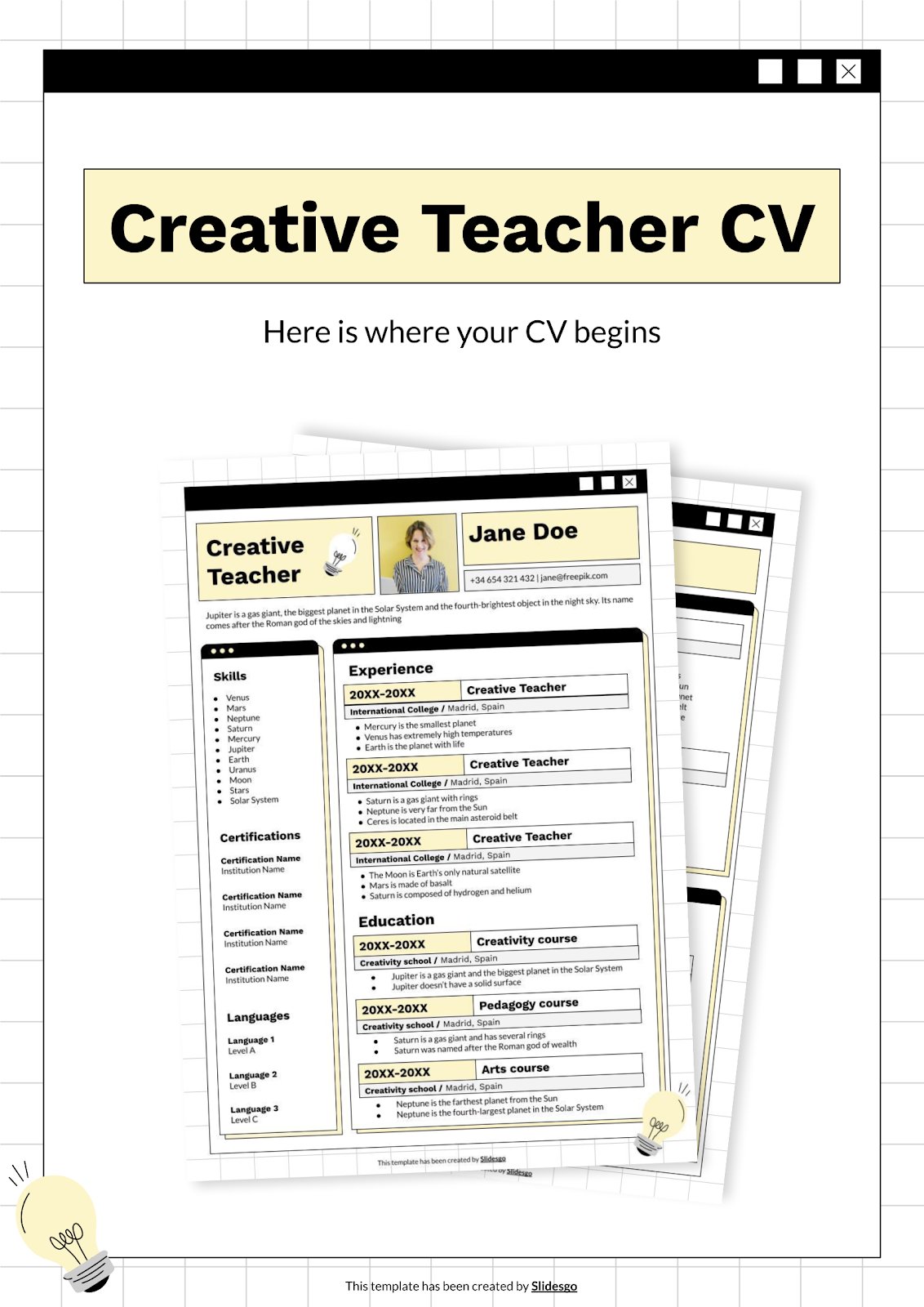 Modelo de apresentação CV criativo para professor