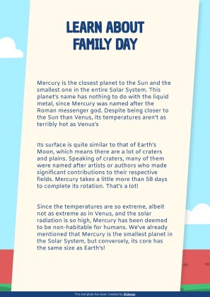 가족의 날을 기념하는 초등학교 가정 활동 프레젠테이션 템플릿