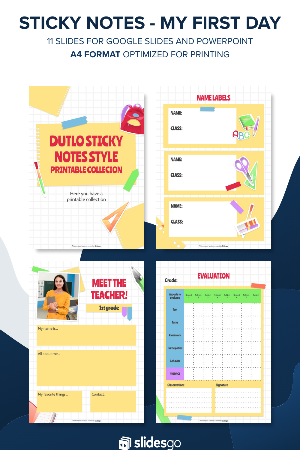 Dutlo Sticky Notes Style Printable Collection - My first day