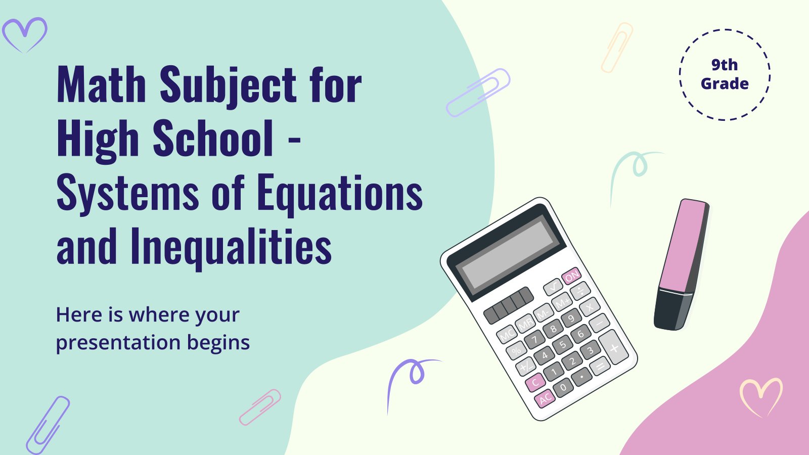 Plantilla de presentación Matemáticas para secundaria: Sistemas de ecuaciones e inecuaciones