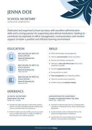 Plantilla de presentación CV para secretarios de escuela