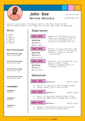 Service Delivery Manager CV presentation template 