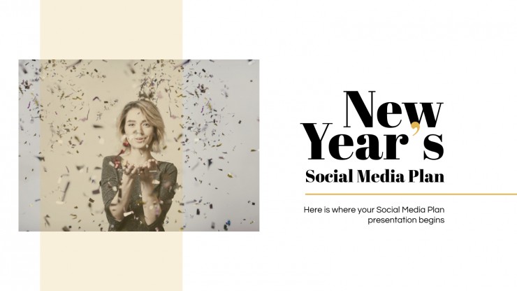 Modelo de apresentação Plano de mídia social para o Ano Novo